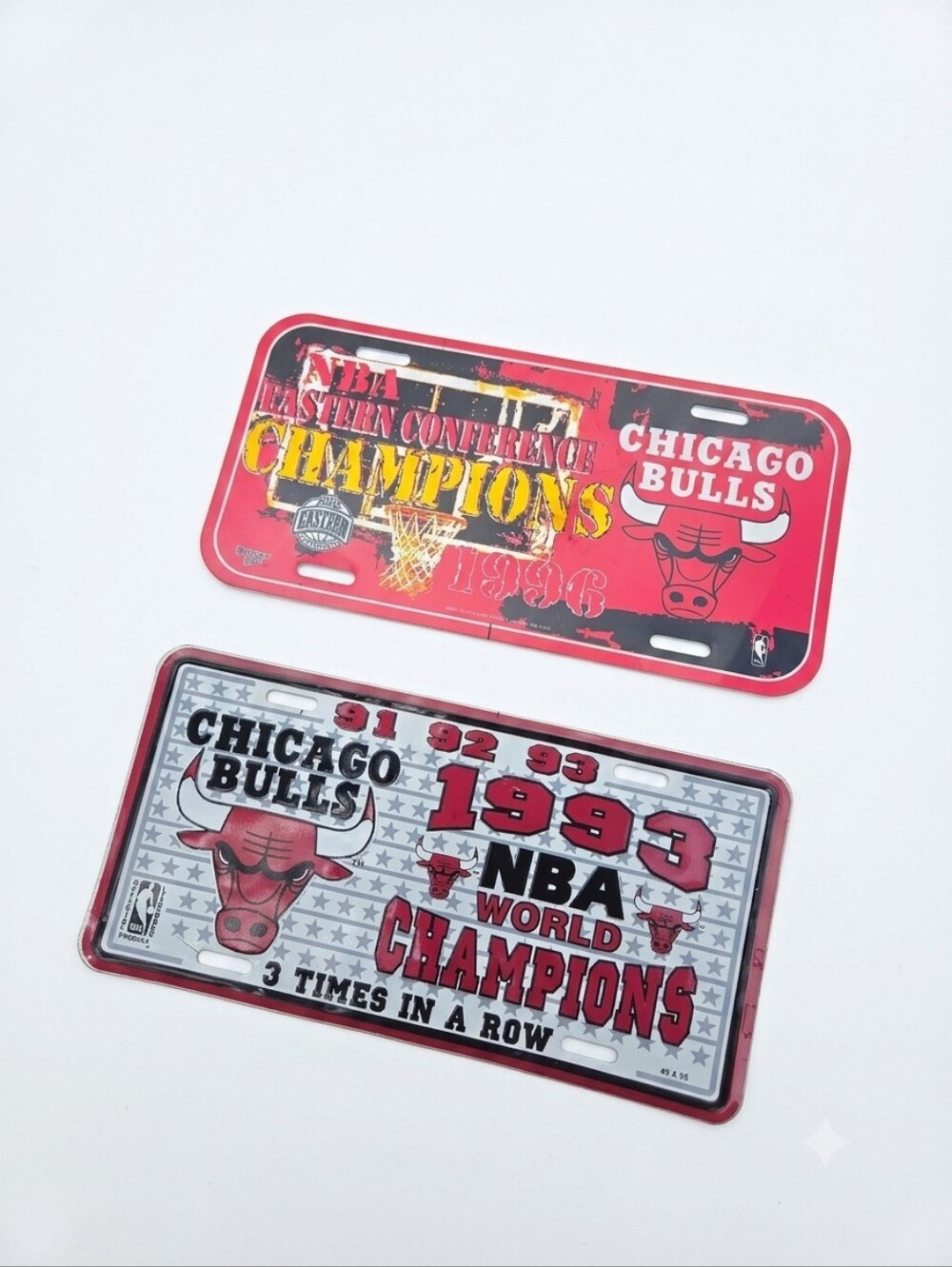 Vintage Chicago Bulls Championship License Plates Lot 1993 Three-Peat & 1996 NBA